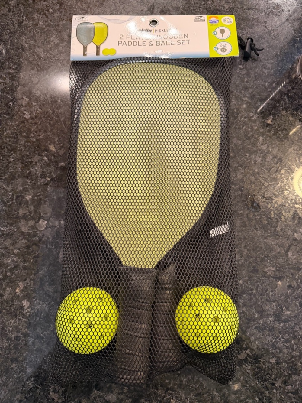 Pickleball-Style Wooden Paddle & Ball Set - Yellow